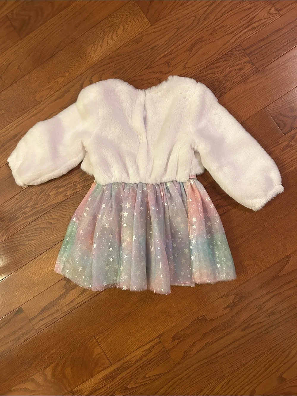 White Faux Fur Unicorn Costume, Pastel Rainbow Tulle Skirt, Unicorn Head Hood 2T